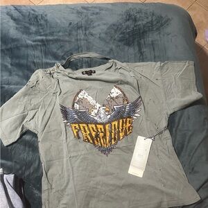 Iris Green Graphic Tee with Eagle Design